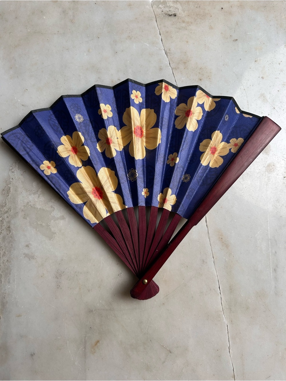 Japanese oriental style Navy Floral Folding Hand Fan with Flowers